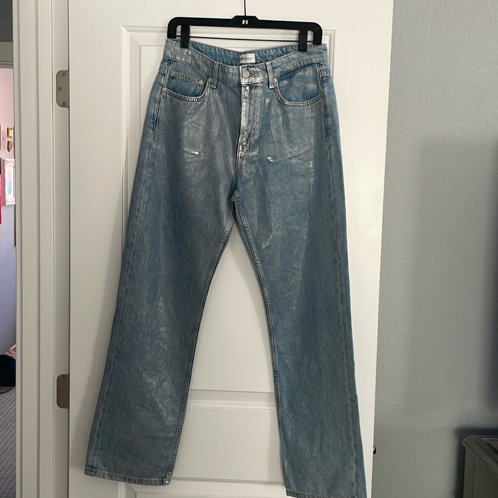 Zara silver coated jeans